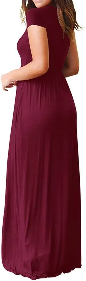 Kubbon Women's Short Sleeve Maxi Dresses Casual Empire Waist Long Dress Loose Plain Dress Vacation Long Dresses with Pocket