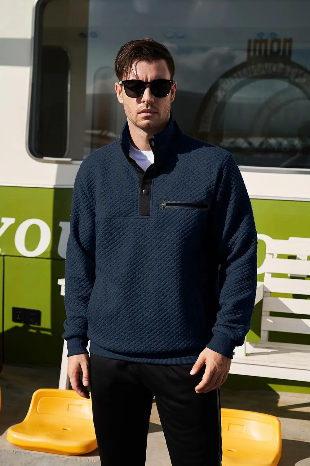 LBL Leading the Better Life Mens Sweatshirt Fashion Stand Collar Button Pullover Sweatshirts with Pockets
