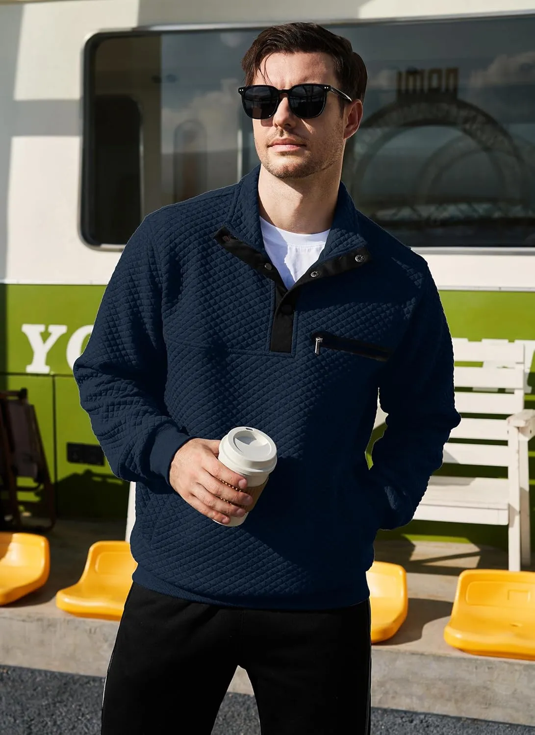 LBL Leading the Better Life Mens Sweatshirt Fashion Stand Collar Button Pullover Sweatshirts with Pockets