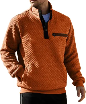 LBL Leading the Better Life Mens Sweatshirt Fashion Stand Collar Button Pullover Sweatshirts with Pockets
