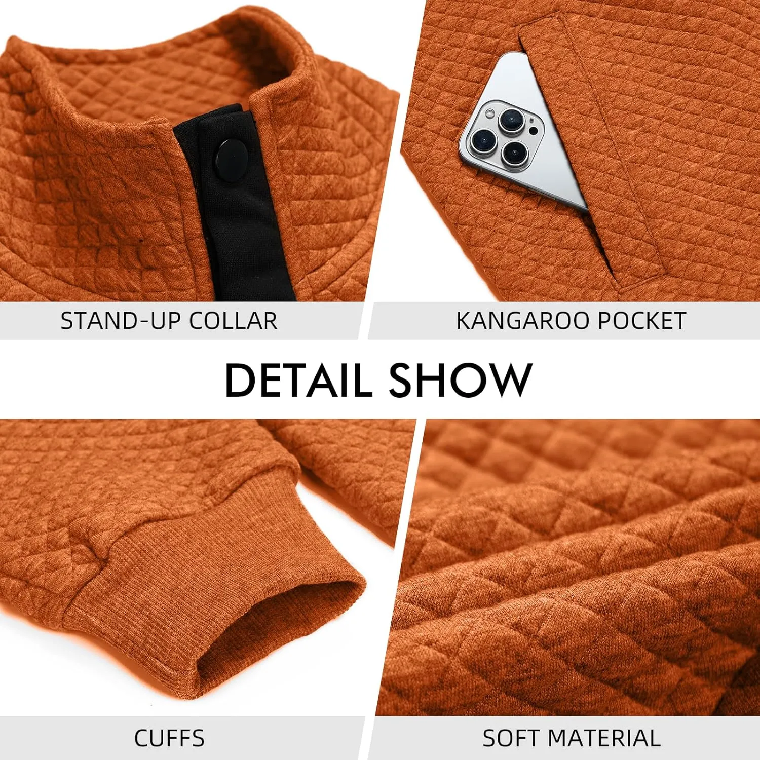 LBL Leading the Better Life Mens Sweatshirt Fashion Stand Collar Button Pullover Sweatshirts with Pockets