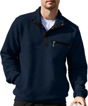 LBL Leading the Better Life Mens Sweatshirt Fashion Stand Collar Button Pullover Sweatshirts with Pockets