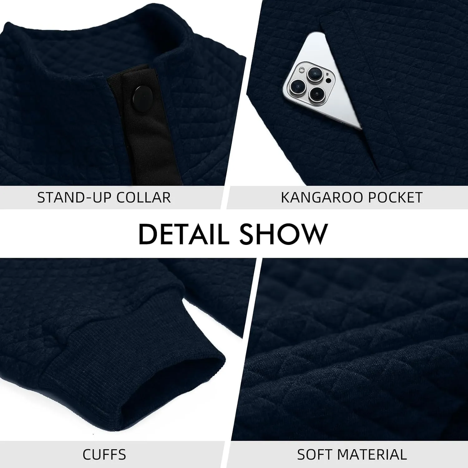 LBL Leading the Better Life Mens Sweatshirt Fashion Stand Collar Button Pullover Sweatshirts with Pockets