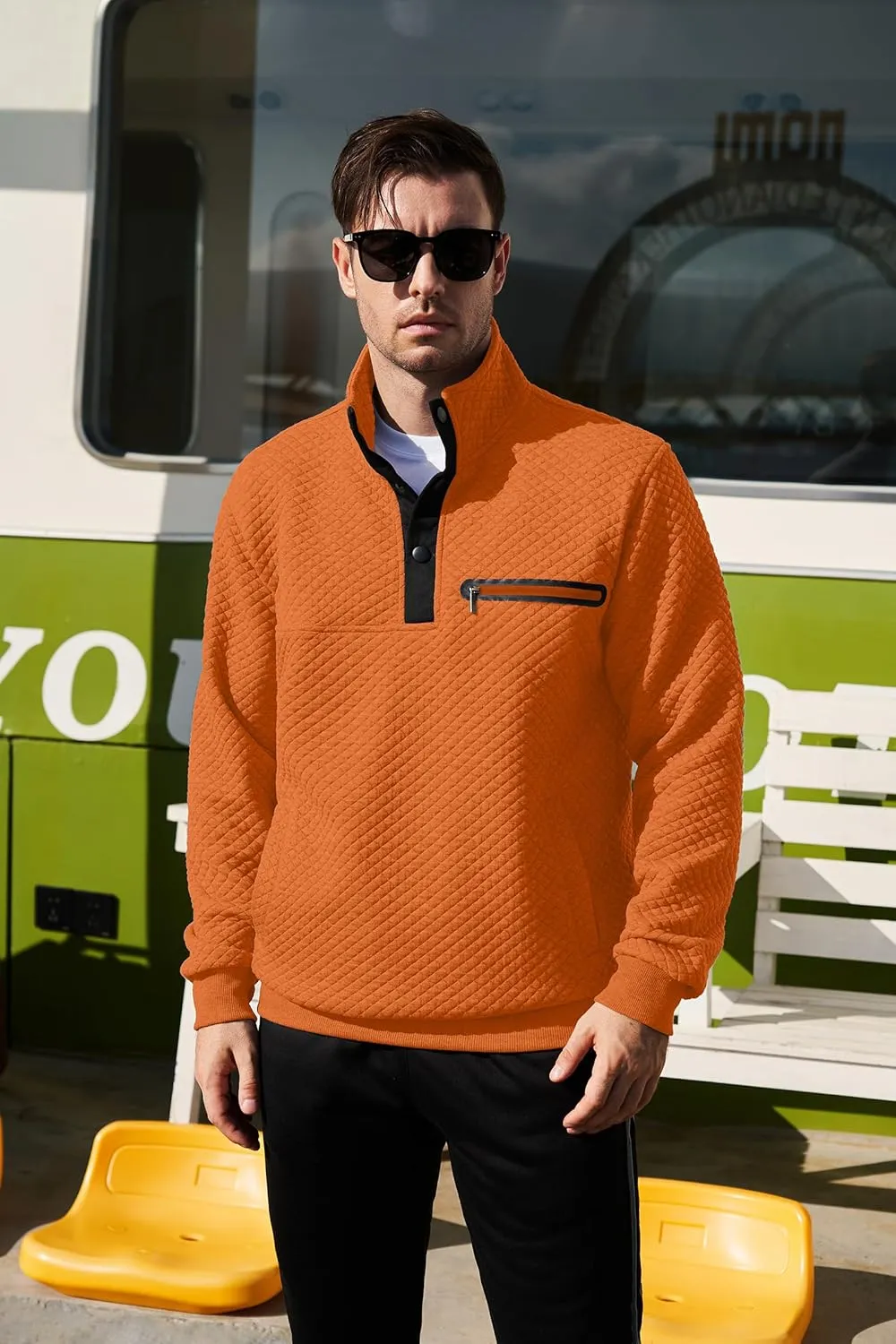 LBL Leading the Better Life Mens Sweatshirt Fashion Stand Collar Button Pullover Sweatshirts with Pockets