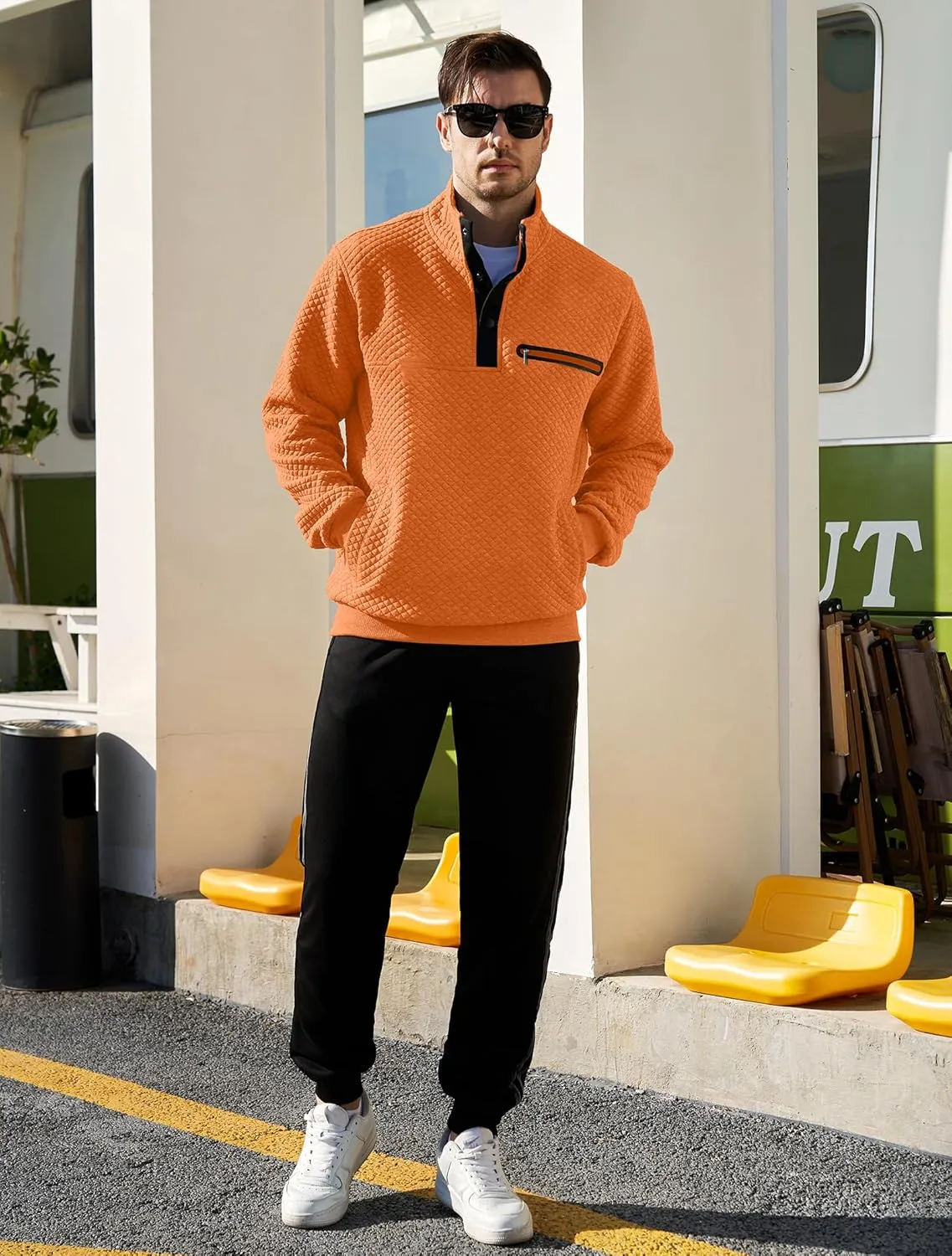LBL Leading the Better Life Mens Sweatshirt Fashion Stand Collar Button Pullover Sweatshirts with Pockets
