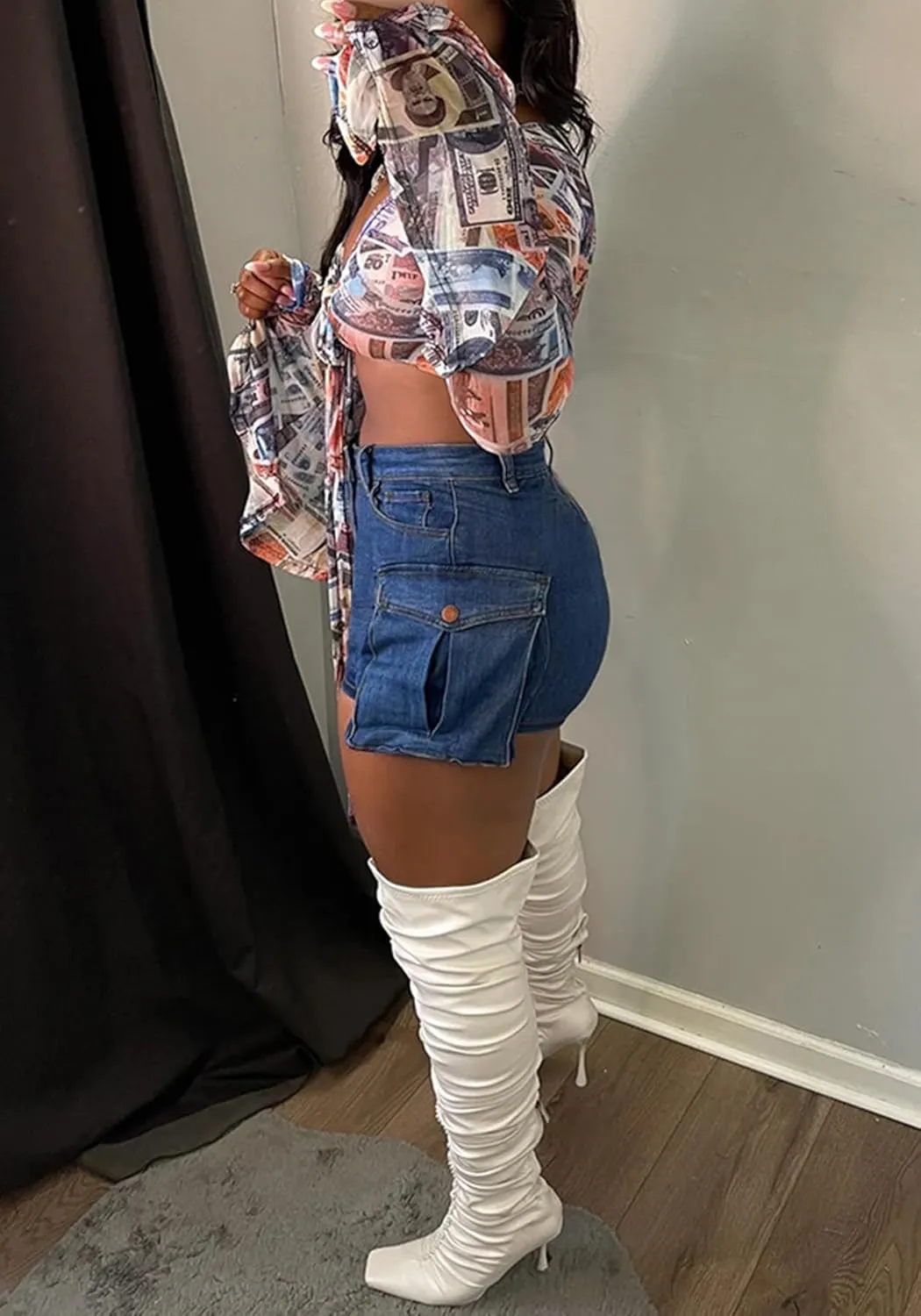 LETSVDO Women's Denim Skorts Skirts High Waisted Y2k Pleated Ruffle A Line Frayed Flare Sexy Jean Mini Skirt Shorts
