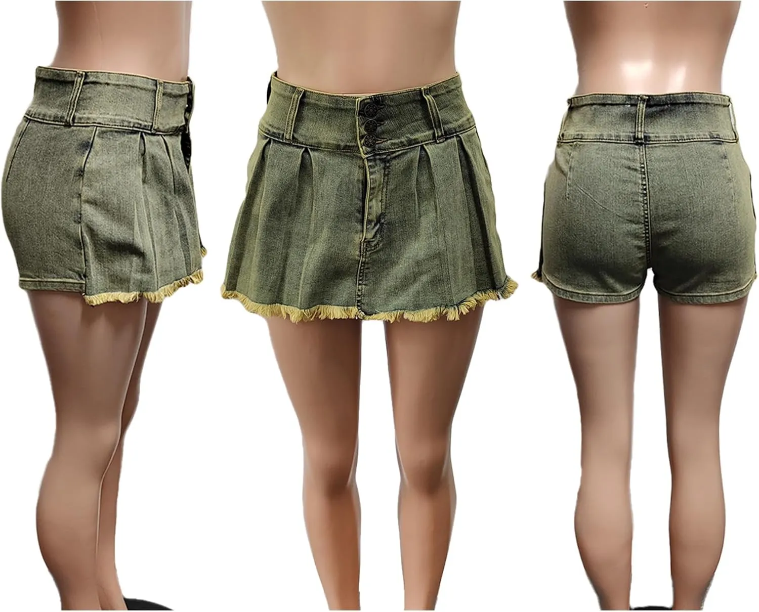 LETSVDO Women's Denim Skorts Skirts High Waisted Y2k Pleated Ruffle A Line Frayed Flare Sexy Jean Mini Skirt Shorts