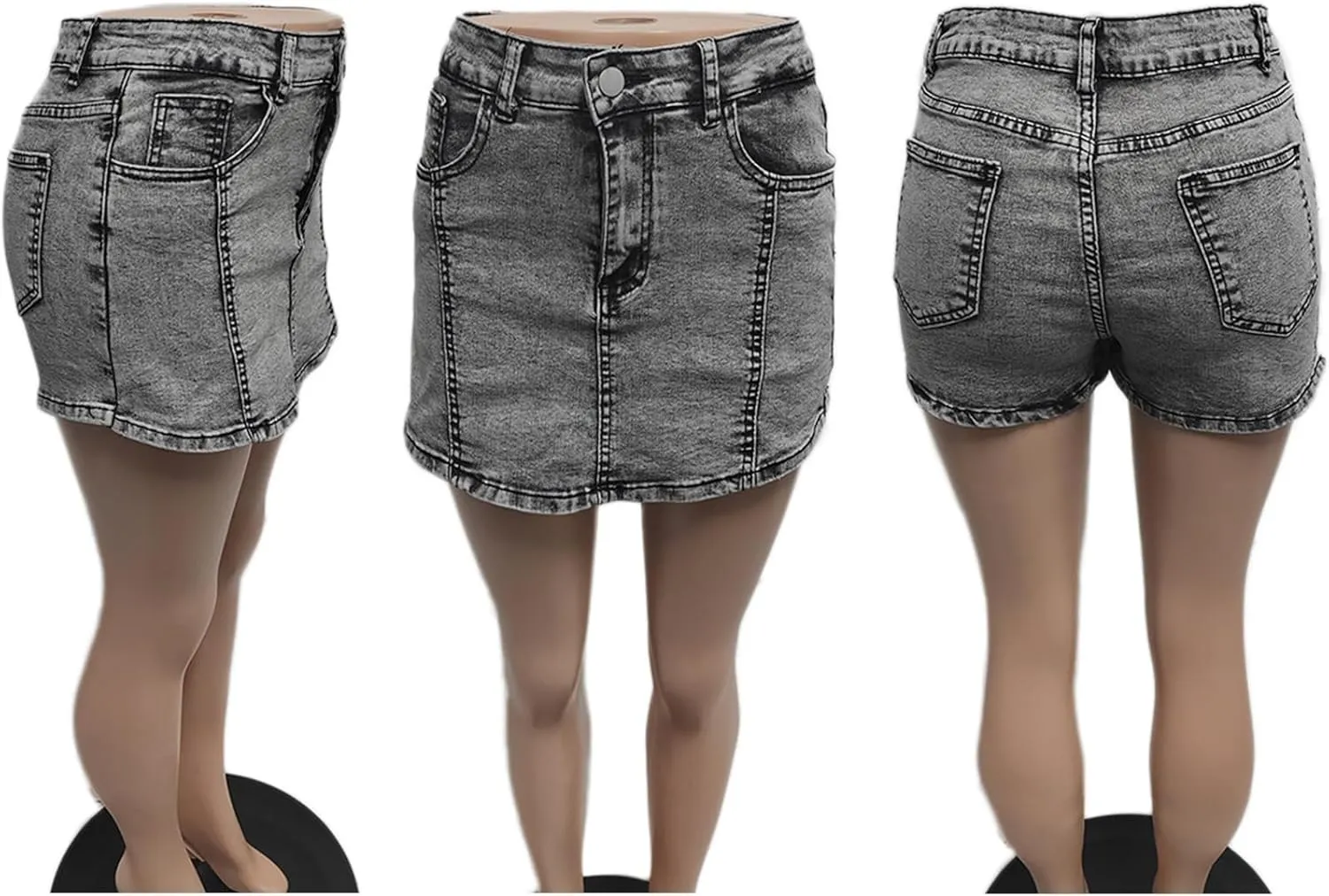 LETSVDO Women's Denim Skorts Skirts High Waisted Y2k Pleated Ruffle A Line Frayed Flare Sexy Jean Mini Skirt Shorts