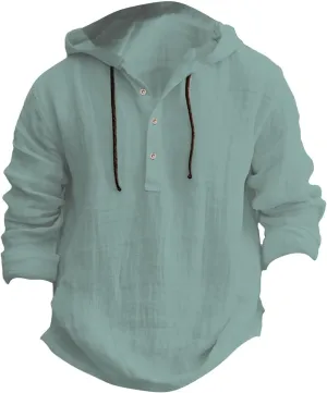 Linen Hoodie Men Spring Fashion 2025 Long Sleeve Button Up Holiday Casual Hawaiian Yoga Beach Hooded Sweatshirts