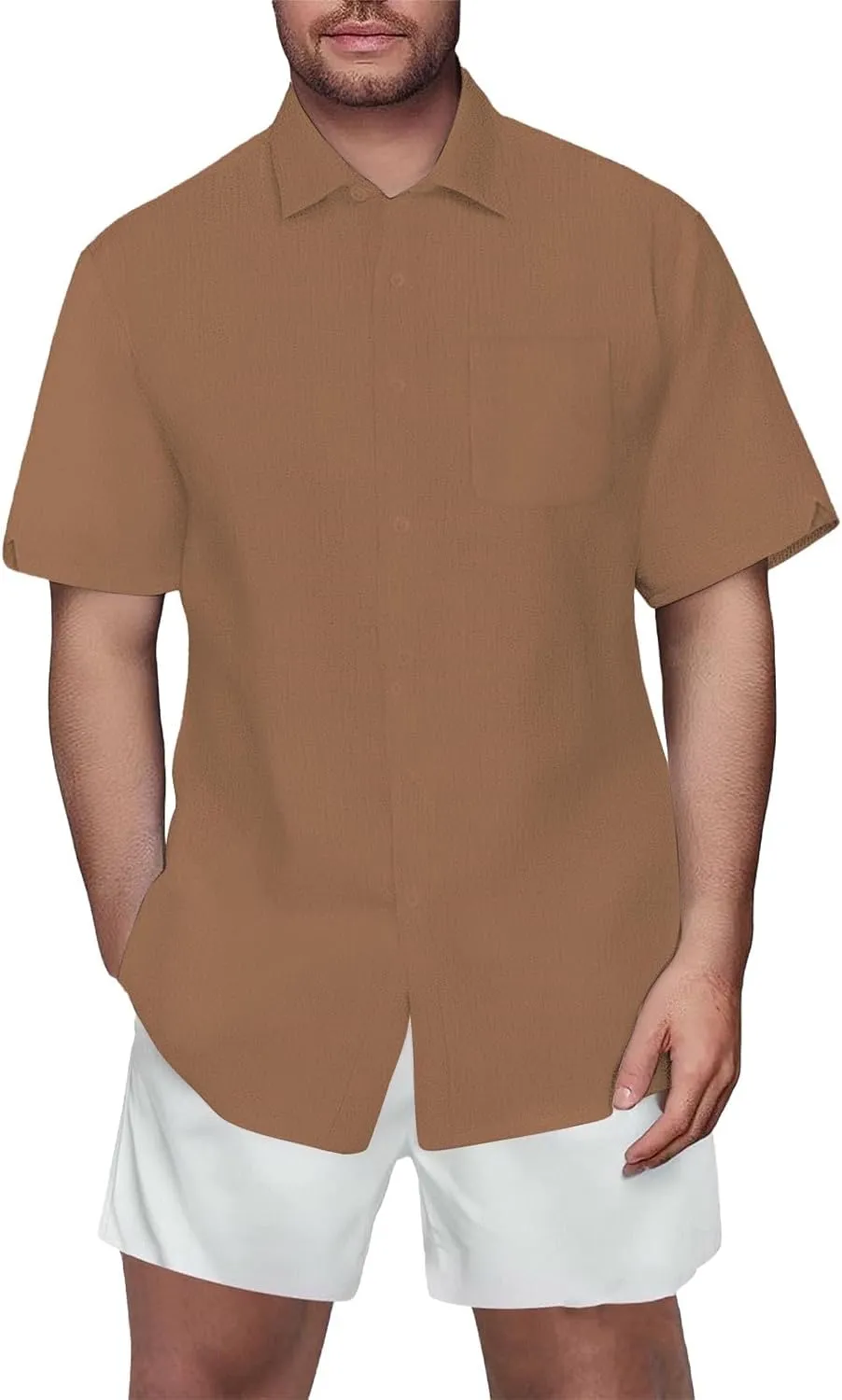 Linen Shirts for Men Slim Fit Short Sleeve Button Down Dress Shirts Wrinkle Free Casual Vacation Beach Summer Tops