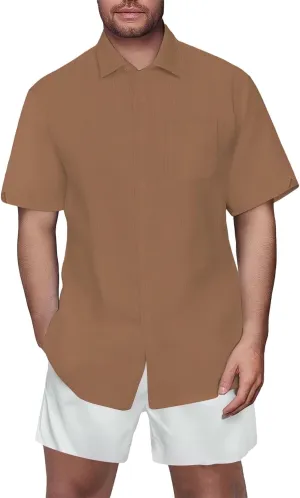 Linen Shirts for Men Slim Fit Short Sleeve Button Down Dress Shirts Wrinkle Free Casual Vacation Beach Summer Tops