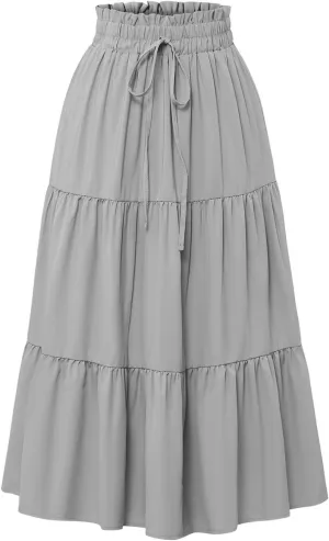 Long Flowy Skirts for Women Flowy Beach Smocked Going Out Flutter Country Cute Business Pleated Maxi Skirts for Women