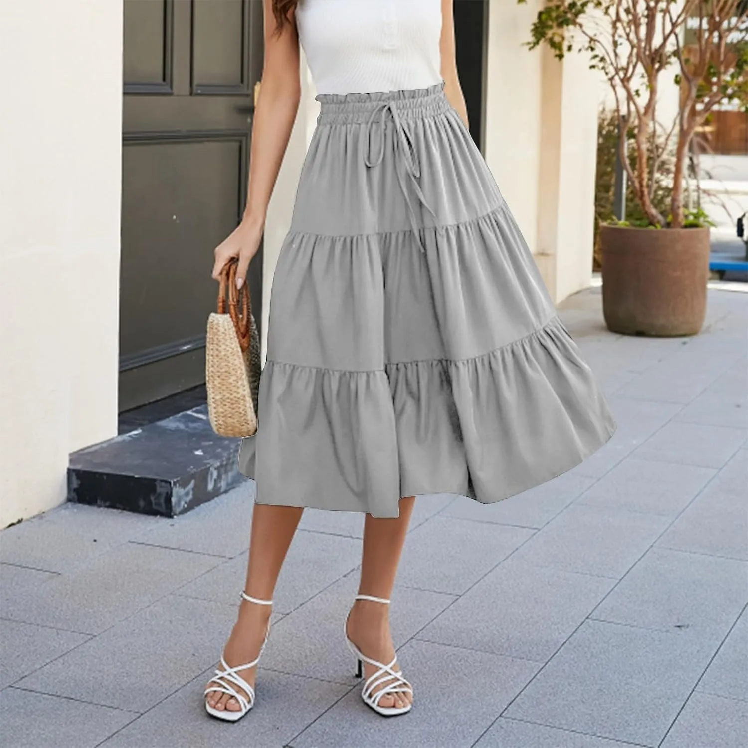 Long Flowy Skirts for Women Flowy Beach Smocked Going Out Flutter Country Cute Business Pleated Maxi Skirts for Women