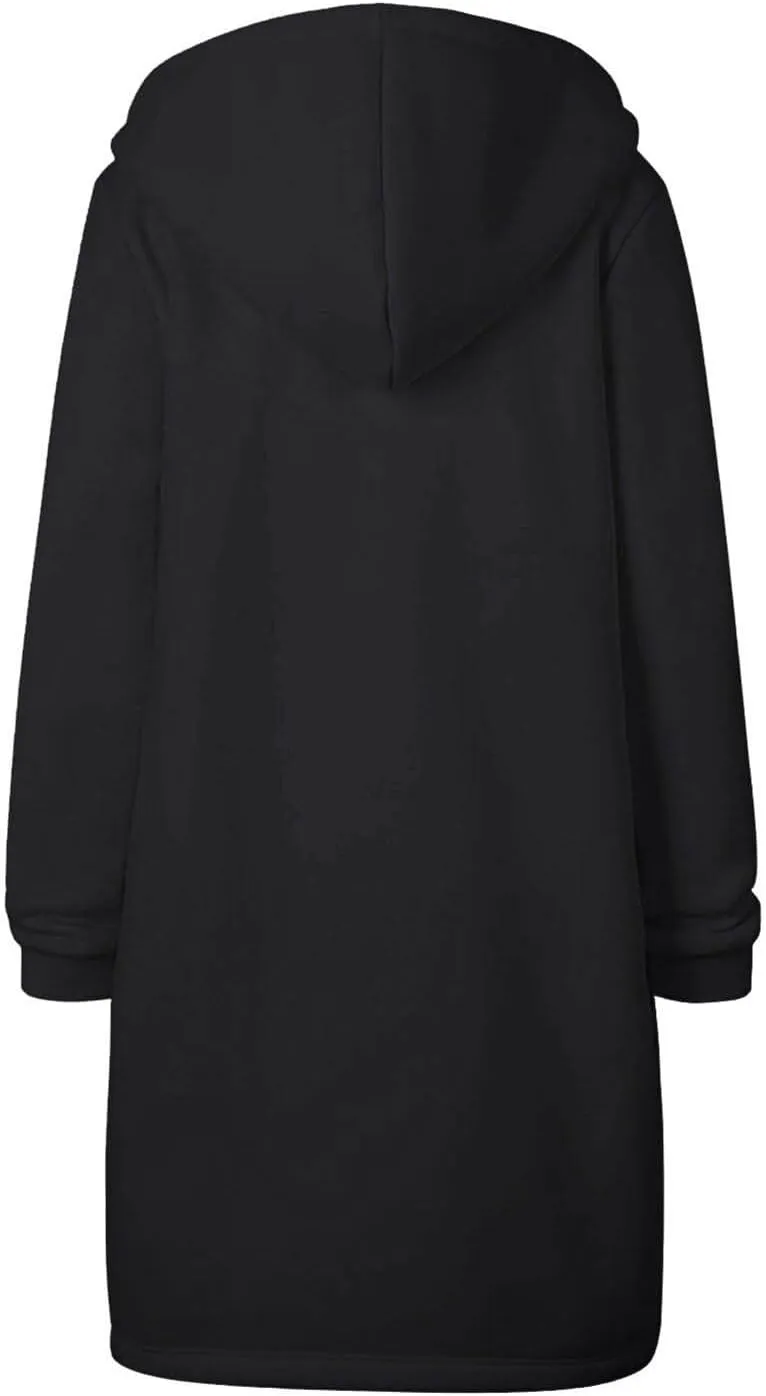 Long Sleeve Hoodies for Women Mid Length Solid Fleece Sweater Lightweight Zip Up Sweatshirts with Pockets