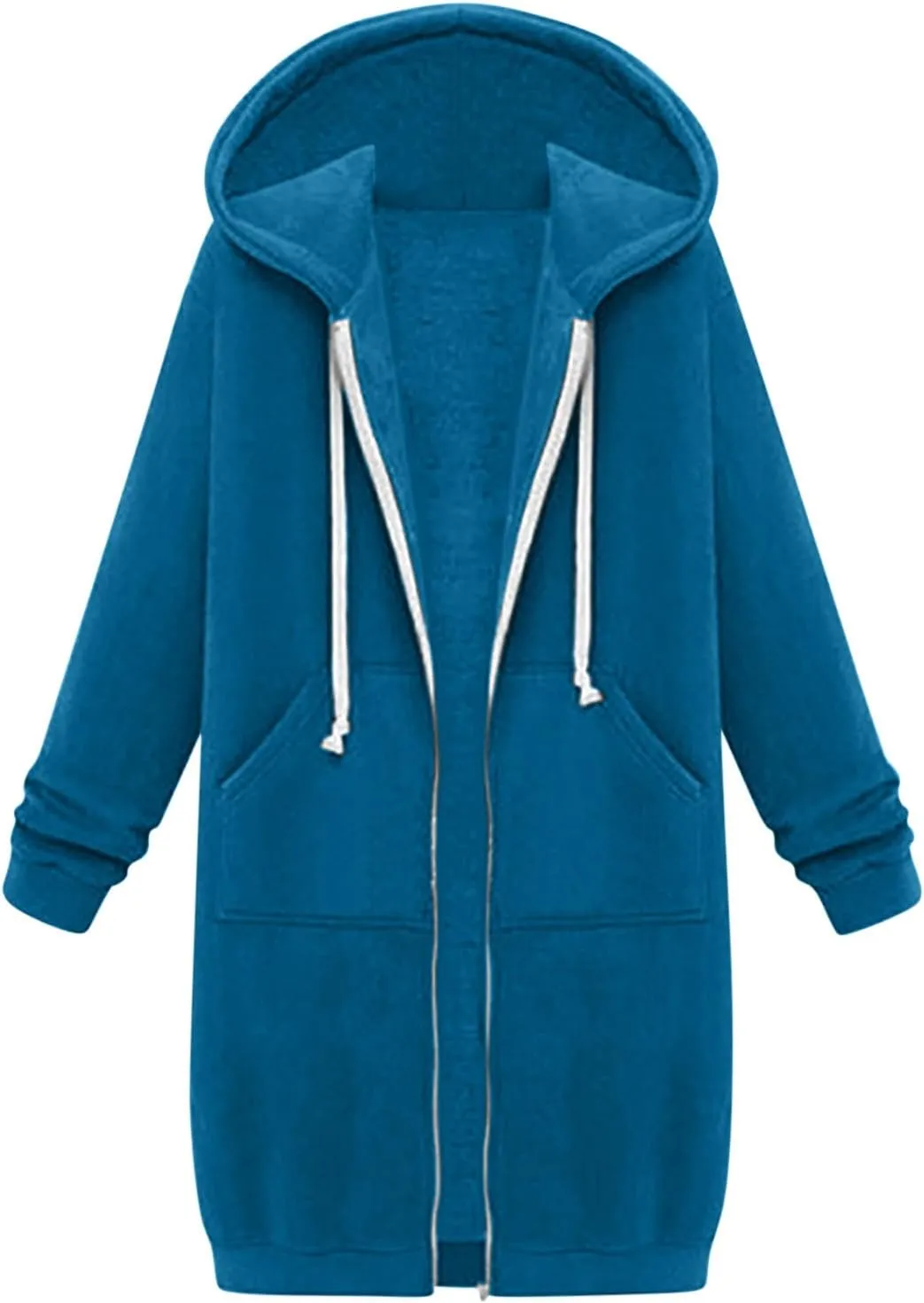 Long Sleeve Hoodies for Women Mid Length Solid Fleece Sweater Lightweight Zip Up Sweatshirts with Pockets