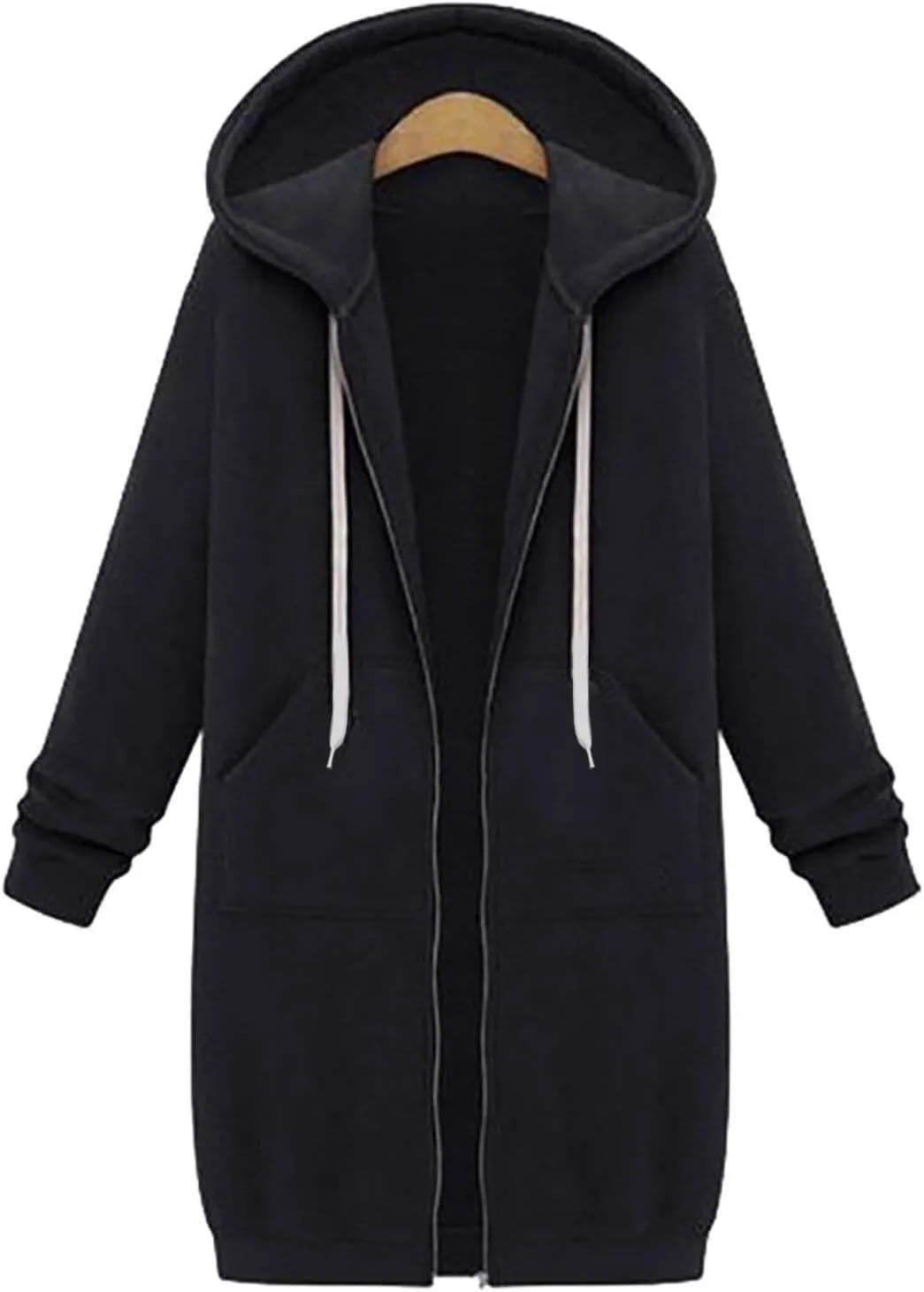 Long Sleeve Hoodies for Women Mid Length Solid Fleece Sweater Lightweight Zip Up Sweatshirts with Pockets