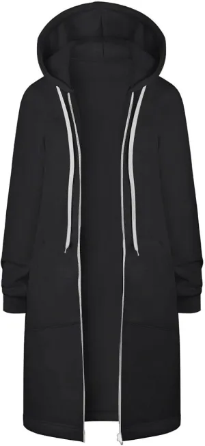 Long Sleeve Hoodies for Women Mid Length Solid Fleece Sweater Lightweight Zip Up Sweatshirts with Pockets