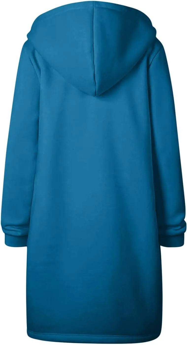Long Sleeve Hoodies for Women Mid Length Solid Fleece Sweater Lightweight Zip Up Sweatshirts with Pockets
