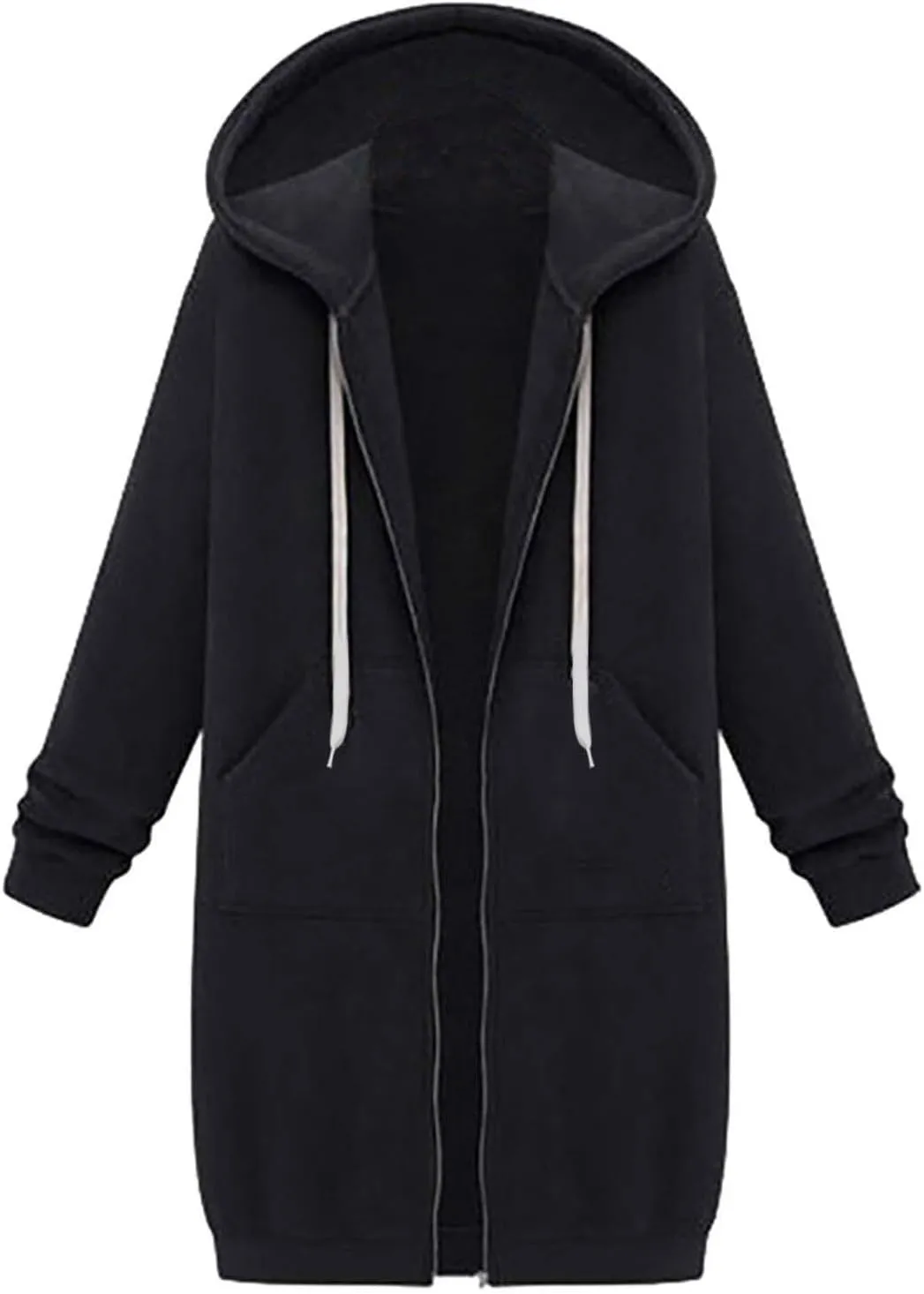Long Sleeve Hoodies for Women Mid Length Solid Fleece Sweater Lightweight Zip Up Sweatshirts with Pockets