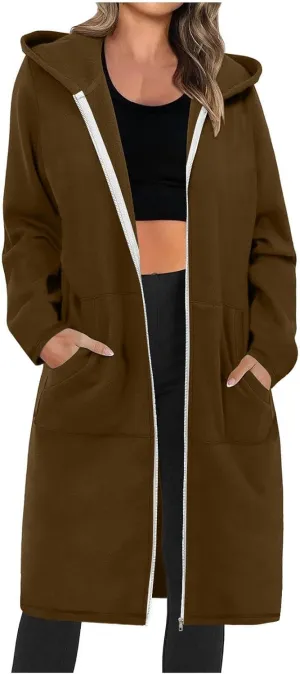 Long Zip Up Hoodie Women Lightweight Womens Zip Up Fleece Lined Long Hoodie Jacket Tunic Sweatshirt Blazer Oversized