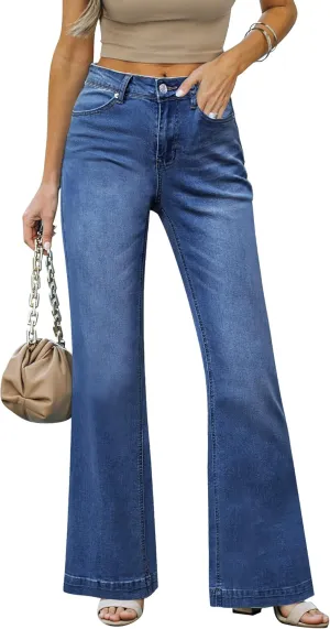LookbookStore Wide Leg Jeans Woman 2024 Flare High Waist Baggy Jeans for Women Stretchy Denim Pants