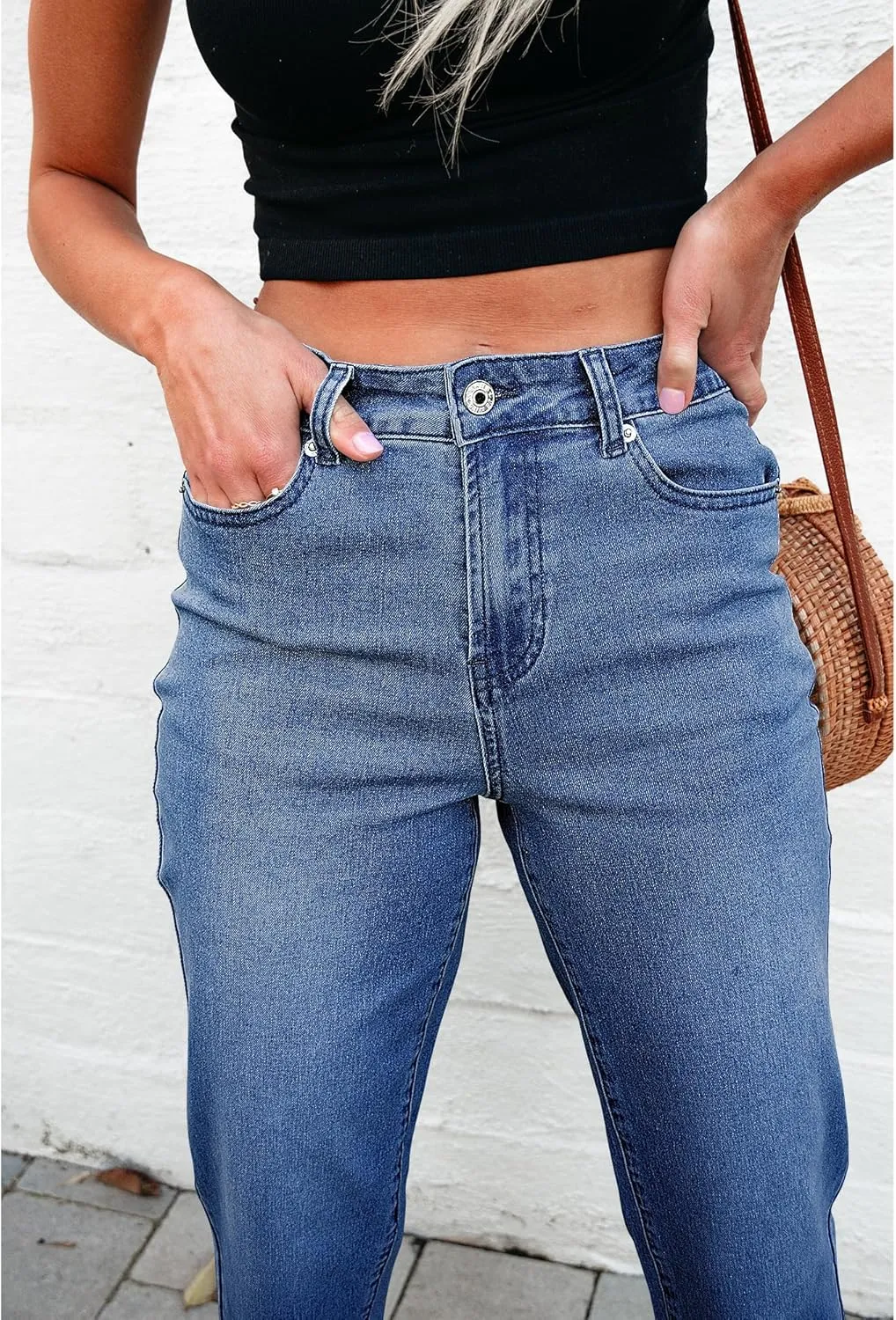 luvamia Straight Leg Jeans for Women High Waisted Trendy Cropped Stretchy Denim Pants Ankle Mom Jeans Work Trouser Jeans