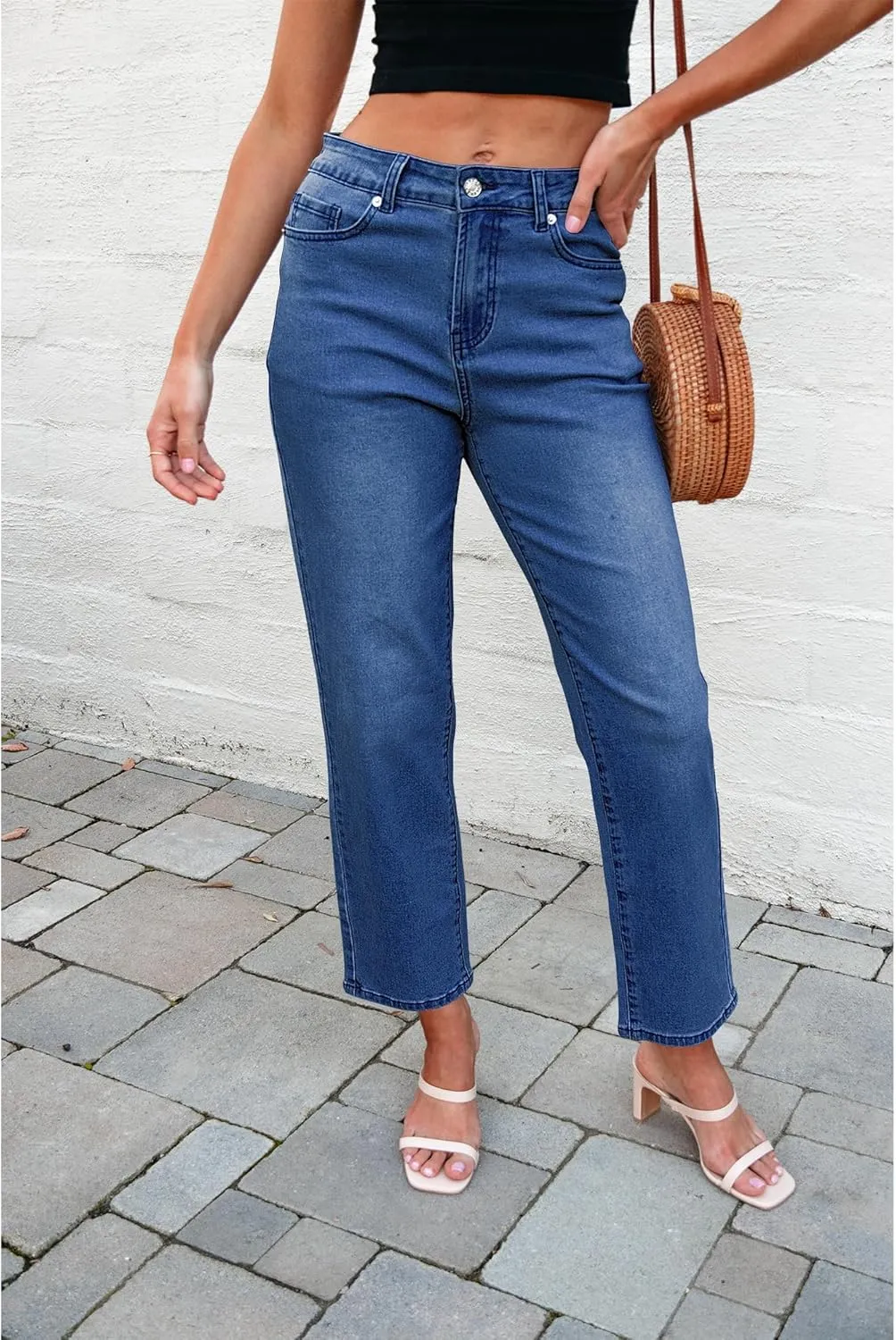 luvamia Straight Leg Jeans for Women High Waisted Trendy Cropped Stretchy Denim Pants Ankle Mom Jeans Work Trouser Jeans