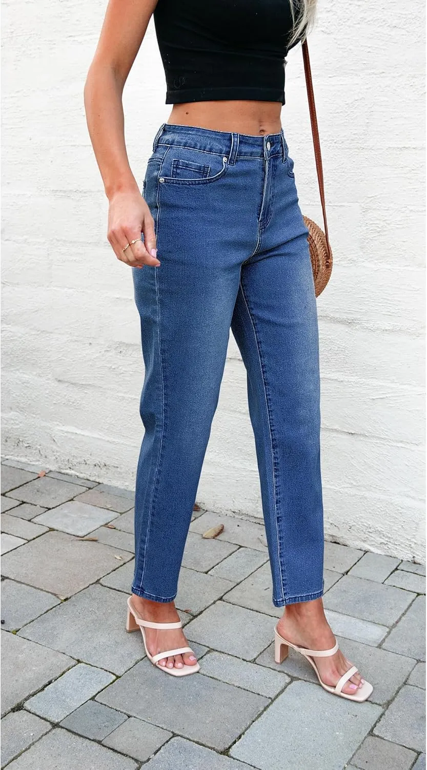 luvamia Straight Leg Jeans for Women High Waisted Trendy Cropped Stretchy Denim Pants Ankle Mom Jeans Work Trouser Jeans