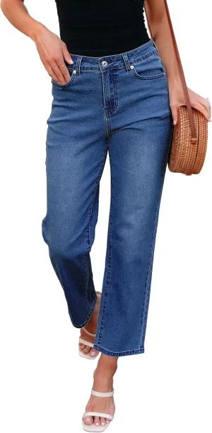 luvamia Straight Leg Jeans for Women High Waisted Trendy Cropped Stretchy Denim Pants Ankle Mom Jeans Work Trouser Jeans