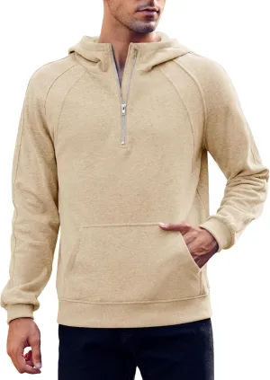 Makkrom Mens Quarter Zip Pullover Hoodies Casual Long Sleeve Basic Hooded Sweatshirt with Kanga Pocket