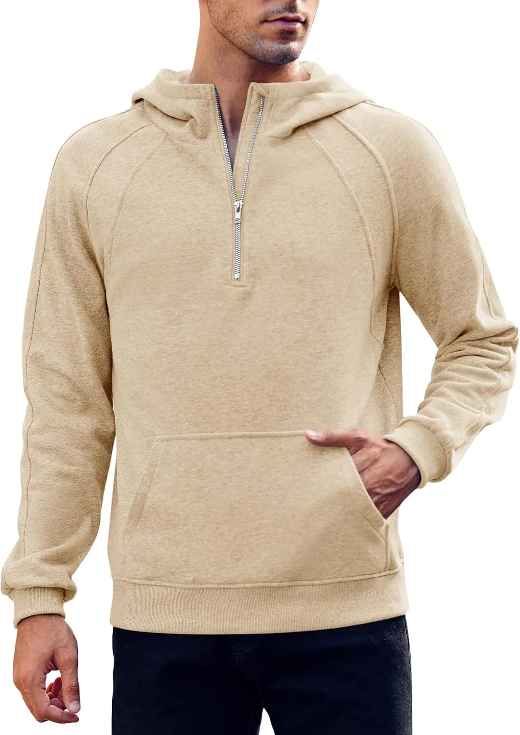 Makkrom Mens Quarter Zip Pullover Hoodies Casual Long Sleeve Basic Hooded Sweatshirt with Kanga Pocket