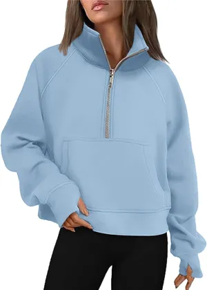 Masbird Hoodies for Women Womens Sweatshirts Half Zip Cropped Pullover Fleece Quarter Zipper Hoodies Fall Outfits Clothes