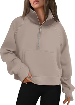 Masbird Hoodies for Women Womens Sweatshirts Half Zip Cropped Pullover Fleece Quarter Zipper Hoodies Fall Outfits Clothes