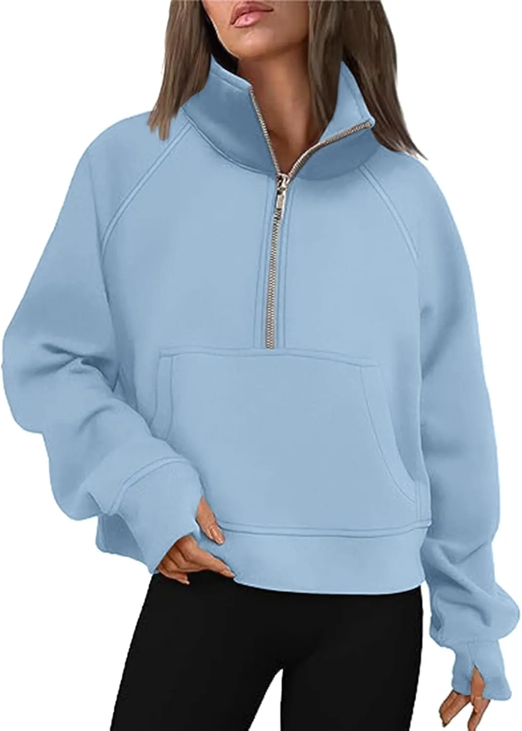 Masbird Hoodies for Women Womens Sweatshirts Half Zip Cropped Pullover Fleece Quarter Zipper Hoodies Fall Outfits Clothes