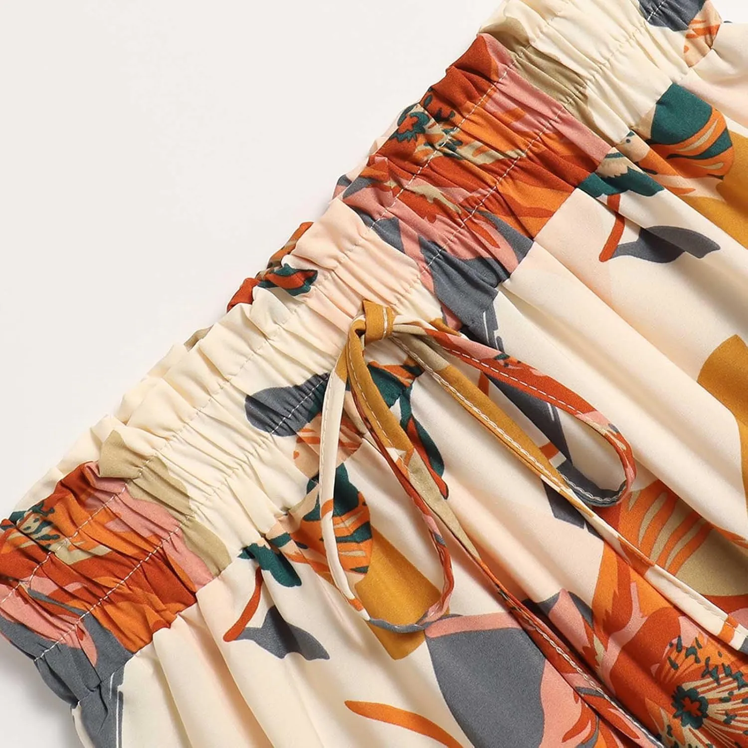 Maxi Skirts for Women Boho Floral Print Tiered Flowy Skirt Vacation Elastic Drawstring Waist A Line Pleated Skirt