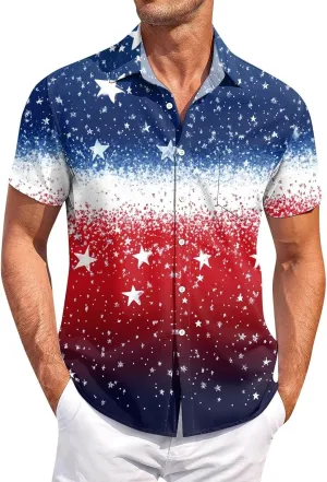 Men's 4th of July Patriotic Shirts Summer Short Sleeve Button-Up American Flag Hawaiian Tropical Aloha Beach Shirts