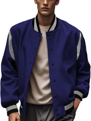 Men's Casual Bomber Jackets Loose Knitted Lightweight Varsity Jacket Fashion Button Down Coat with Pockets Sportswear