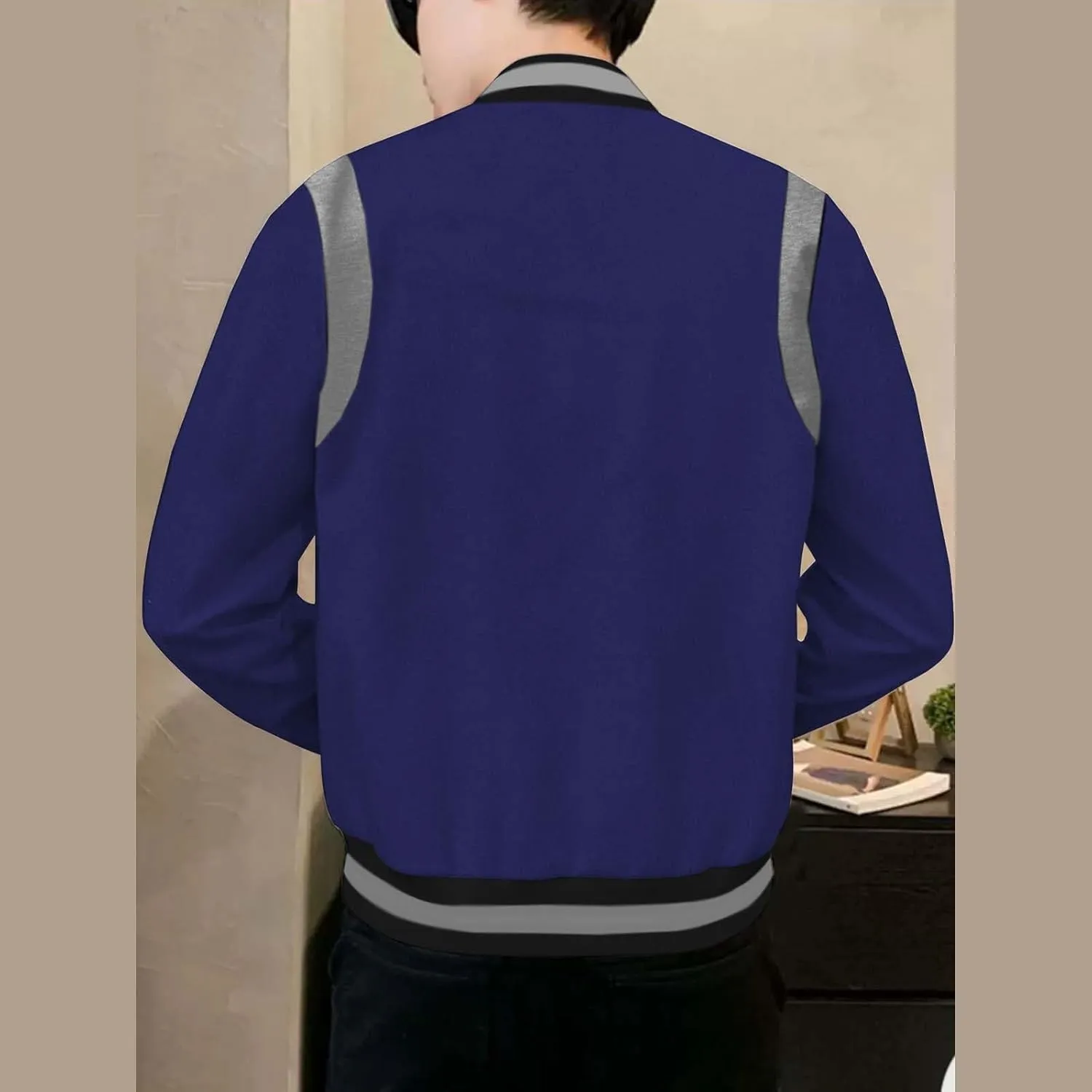 Men's Casual Bomber Jackets Loose Knitted Lightweight Varsity Jacket Fashion Button Down Coat with Pockets Sportswear