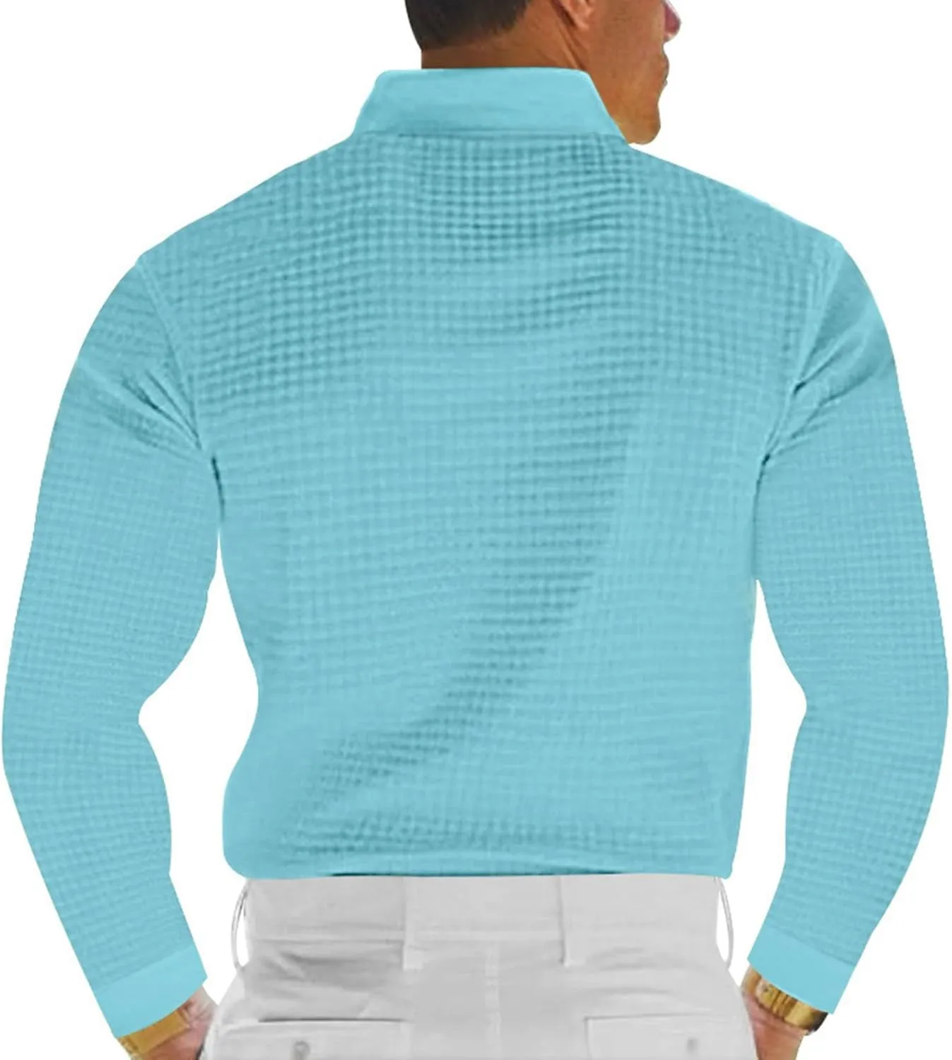 Men's Casual Henley Shirts Long Sleeve Banded Collar Waffle Knit Shirt Muscle Fit Quick Dry Stretch Polo Sweatshirt