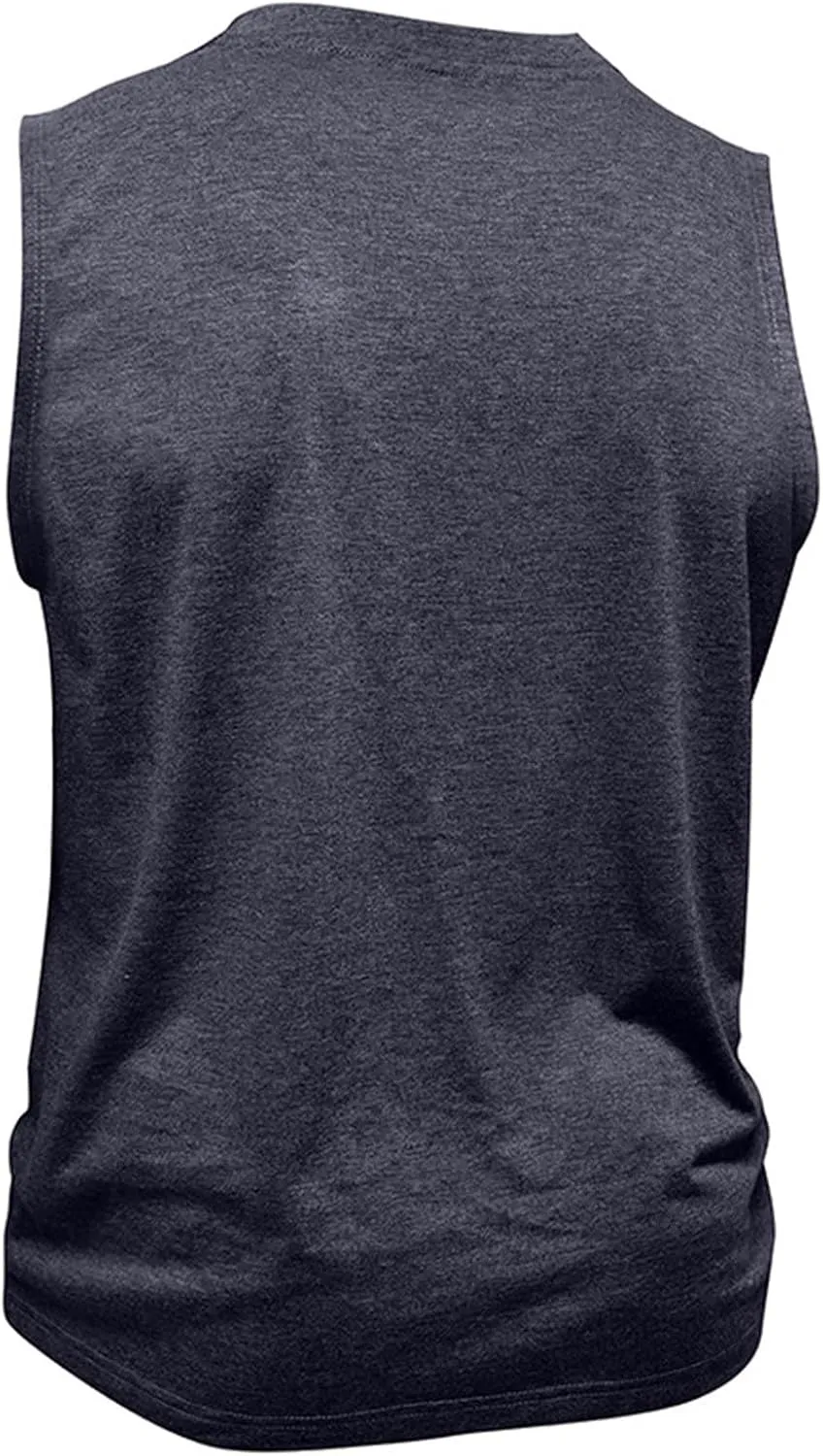 Men's Casual Workout Tank Top Muscle Fit Sleeveless Cut Off Henley T-Shirt Quick Drying Yoga Running Vest Tops