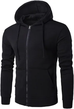 Mens Casual Zipper Hoodies Patchwork Jacket Fall Full Zip Sweatshirts Loose Zip-Front Drawstring Hooded Sweatshirt