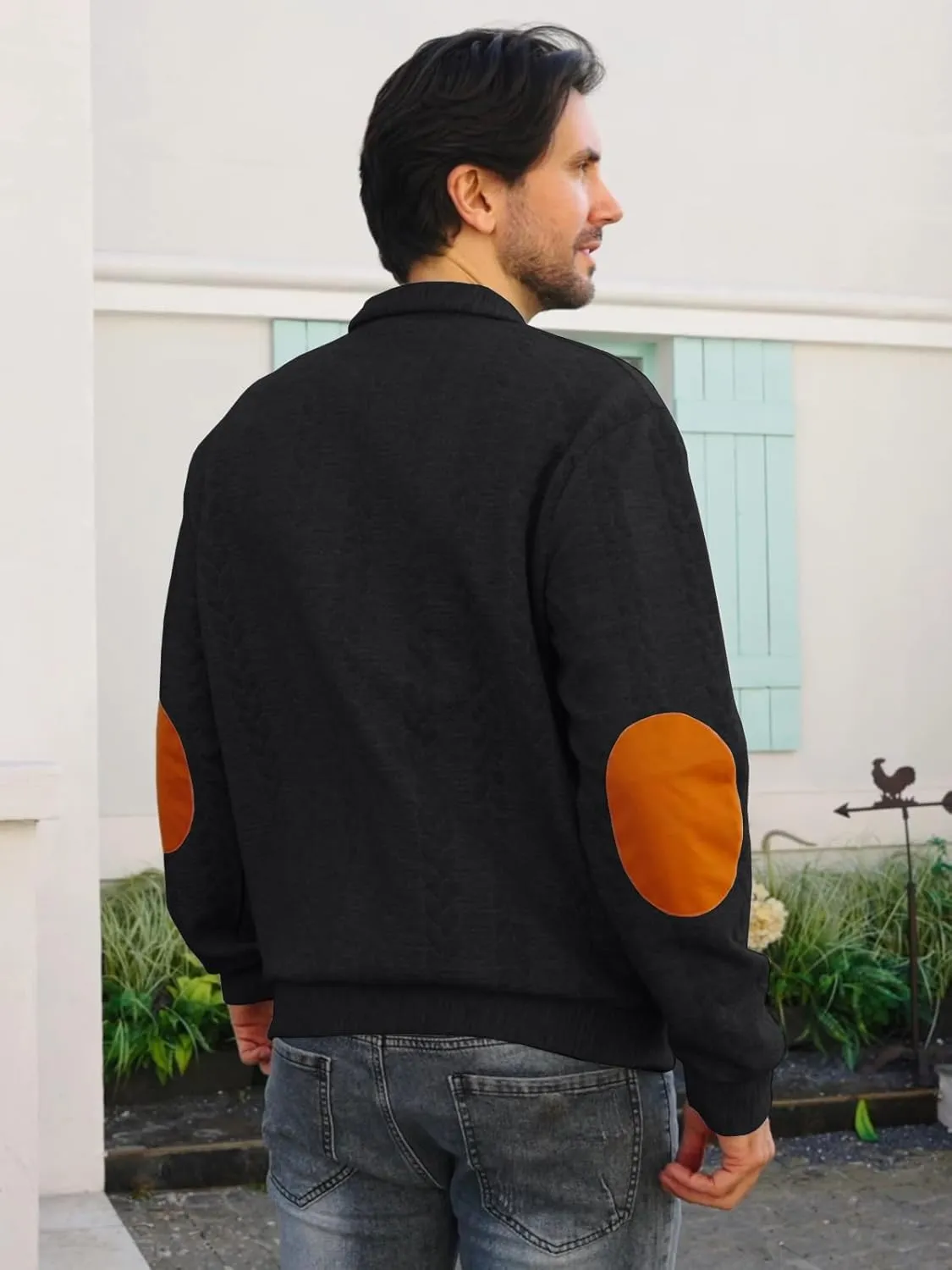 Men's Colorblock Pullover Sweaters Long Sleeve Stand Collar Quarter Button Knitted Sweatshirts Quilted Sweatshirt