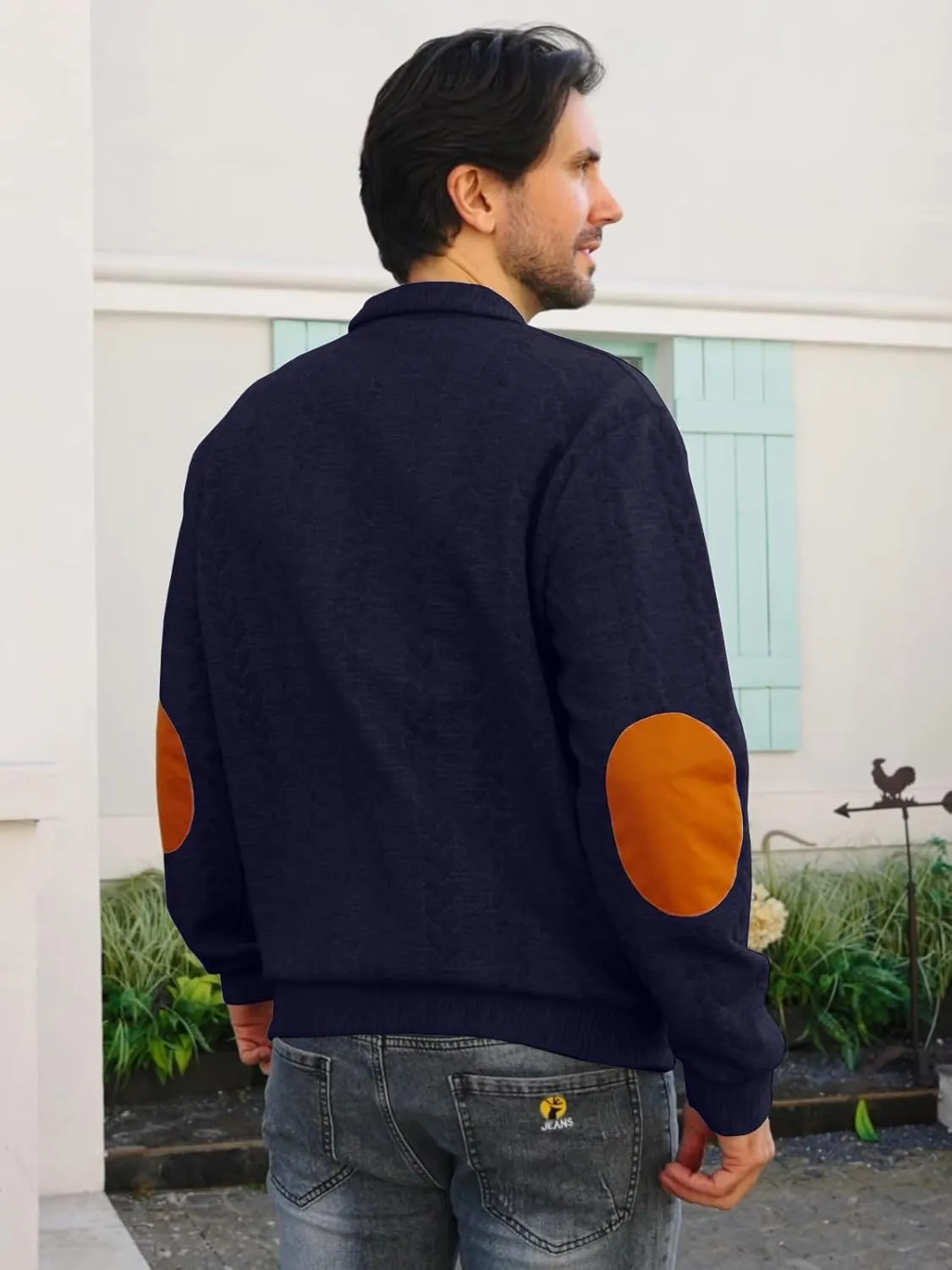 Men's Colorblock Pullover Sweaters Long Sleeve Stand Collar Quarter Button Knitted Sweatshirts Quilted Sweatshirt