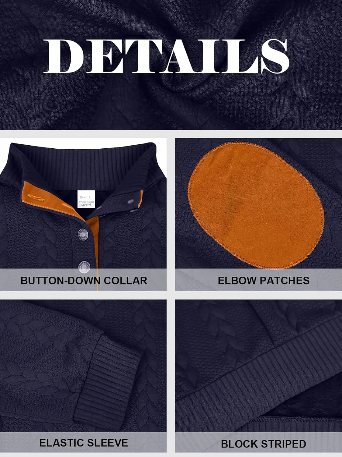 Men's Colorblock Pullover Sweaters Long Sleeve Stand Collar Quarter Button Knitted Sweatshirts Quilted Sweatshirt
