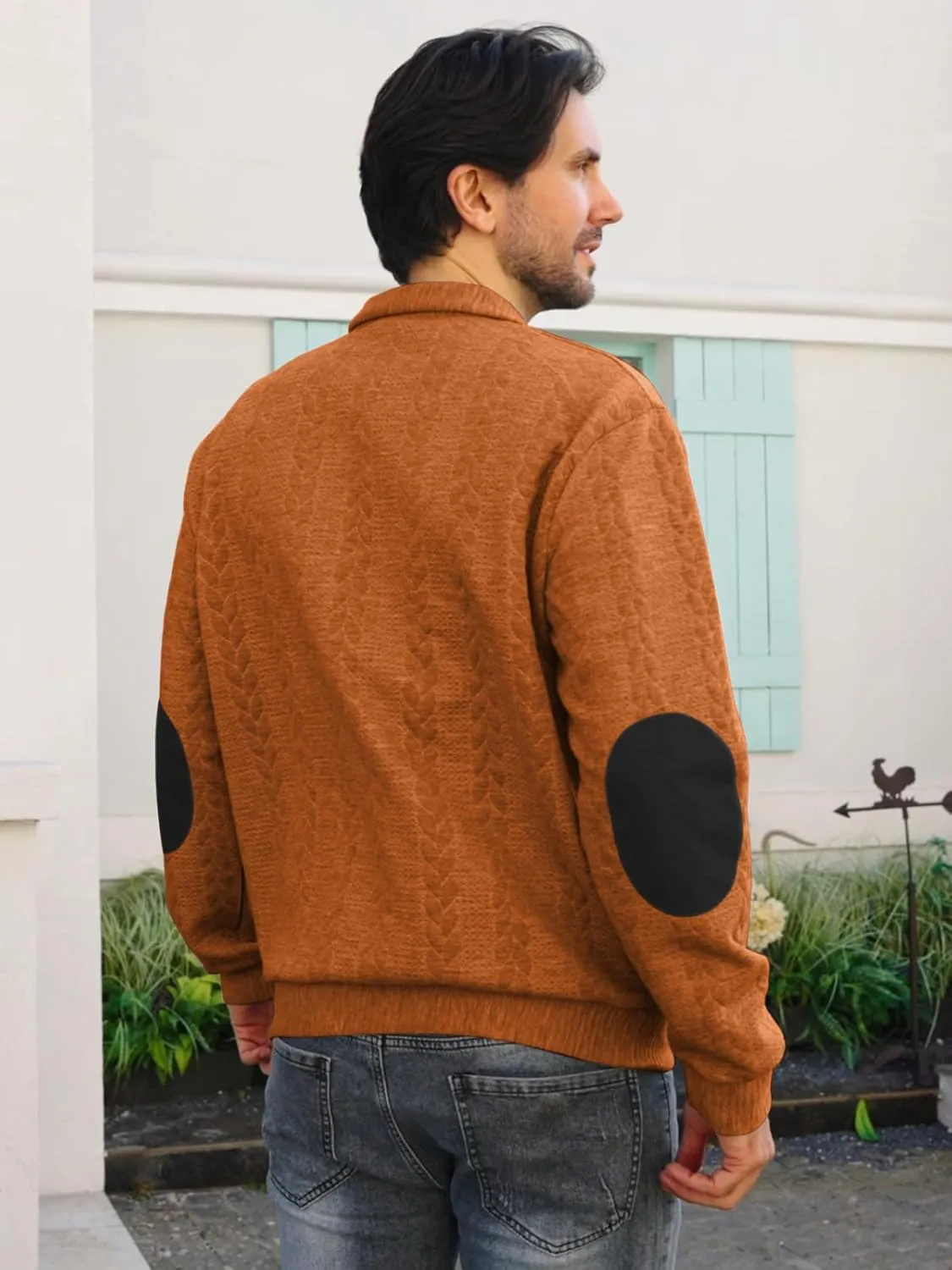 Men's Colorblock Pullover Sweaters Long Sleeve Stand Collar Quarter Button Knitted Sweatshirts Quilted Sweatshirt