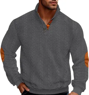Men's Colorblock Pullover Sweaters Long Sleeve Stand Collar Quarter Button Knitted Sweatshirts Quilted Sweatshirt