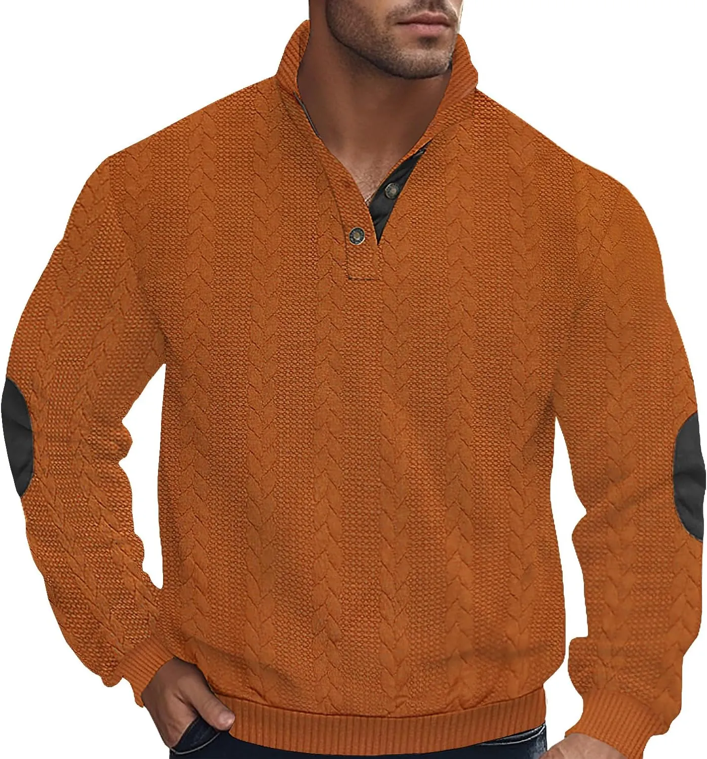 Men's Colorblock Pullover Sweaters Long Sleeve Stand Collar Quarter Button Knitted Sweatshirts Quilted Sweatshirt