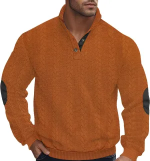 Men's Colorblock Pullover Sweaters Long Sleeve Stand Collar Quarter Button Knitted Sweatshirts Quilted Sweatshirt
