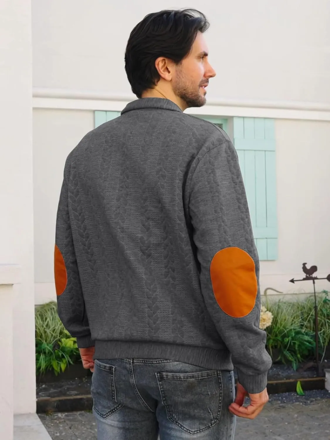 Men's Colorblock Pullover Sweaters Long Sleeve Stand Collar Quarter Button Knitted Sweatshirts Quilted Sweatshirt