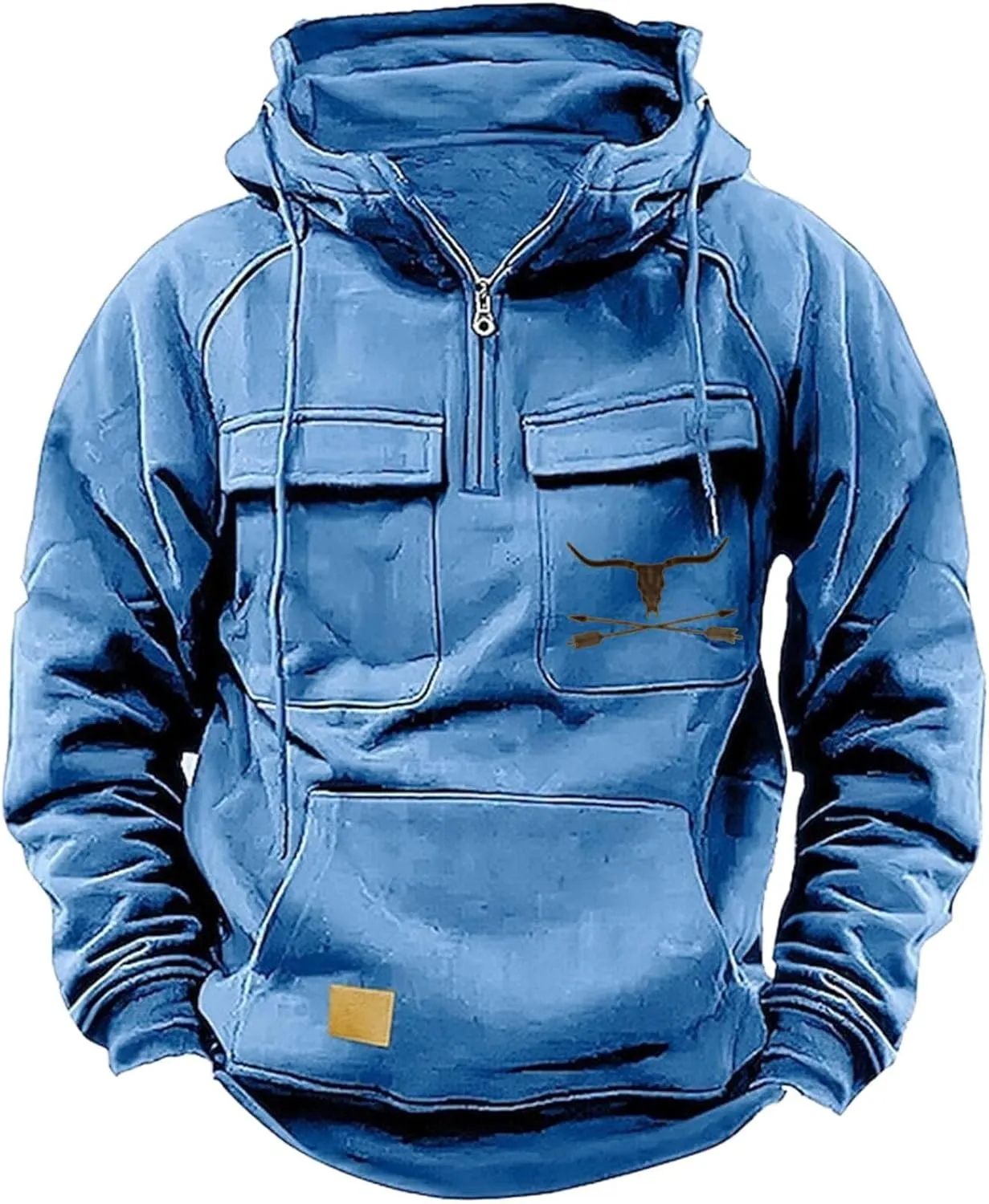 Mens Hoodies Aztec Vintage Graphic Western Hoodies Casual Long Sleeve Quarter Zip Pullover Sweatshirts with Pockets